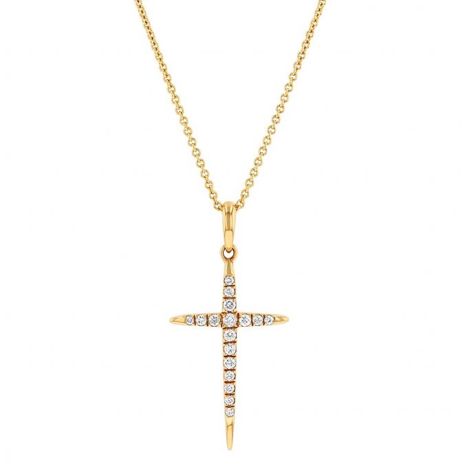 Diamond Tapered Cross Pendant in Yellow Gold, 18"